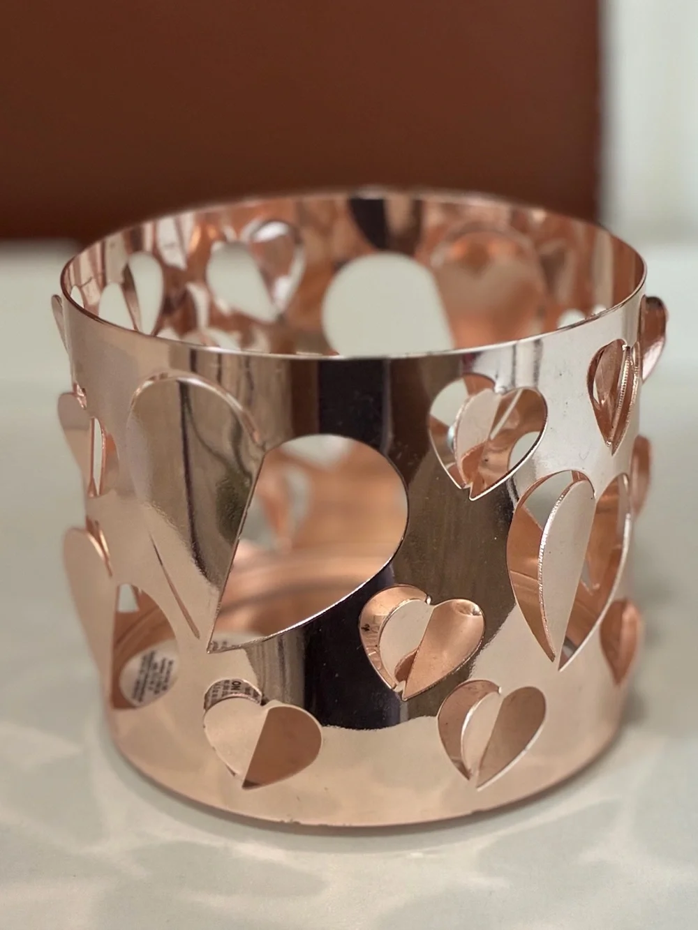 Bath & Body Works Rose Gold 3D Cutout Heart Design Metal 3- Wick Candle Sleeve